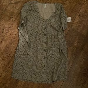 NWT RVCA long sleeve v-neck button down knee length dress